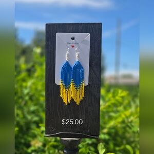 Blue and Yellow Beaded Earrings